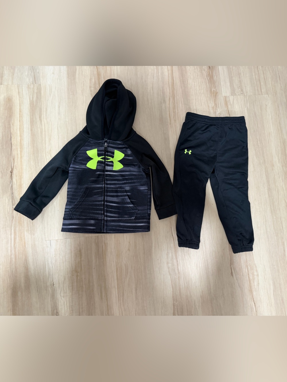 Under Armour Kids Black Hoodie & Joggers Set with Neon Green Logo